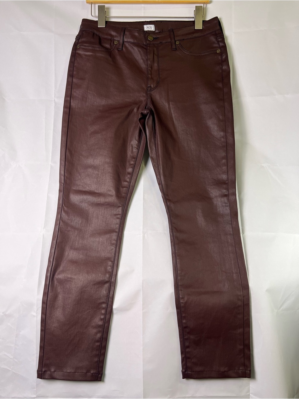 Vintage Caché Y2K Coated Pants Faux Leather Look Burgundy Skinny Jeans Size 12